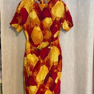 Vintage Silk Liz Claiborne Red and Yellow Puff Sleeve Sheath Dress